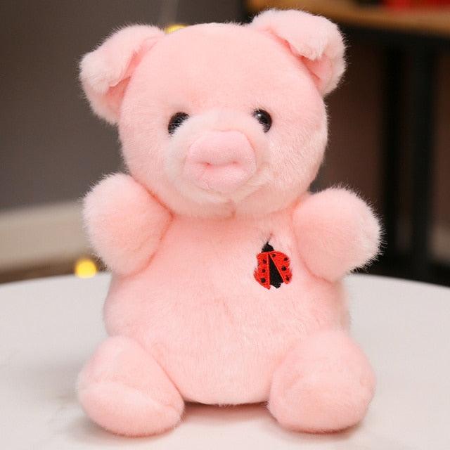 Kawaii Ladybug-Heart Pig Sitting Animal Plushies Default Title Stuffed Toys Plushie Depot