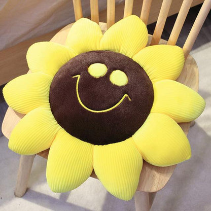 Cute Expressive Sunflower Cushions white Pillows - Plushie Depot