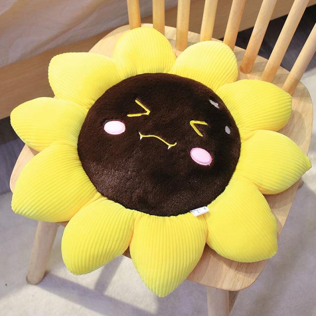 Cute Expressive Sunflower Cushions black Pillows - Plushie Depot