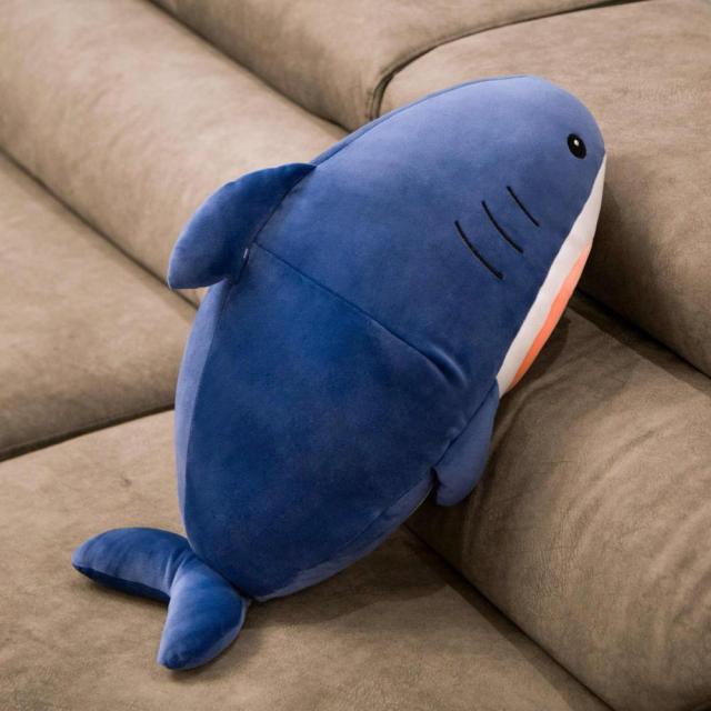Cute Cat Face Shark Plush Pillows Deep Blue Pillows - Plushie Depot