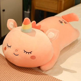 Long Pink Unicorn Plush Pillow Stand 35cm Plushie Depot