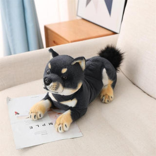 Realistic Stuffed Shiba Inu Plush Toys Lying Black Plushie Depot