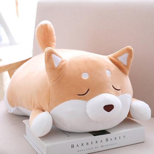 Cute Fat Shiba Inu Dog Plush Toy brown close eyes Stuffed Animals Plushie Depot
