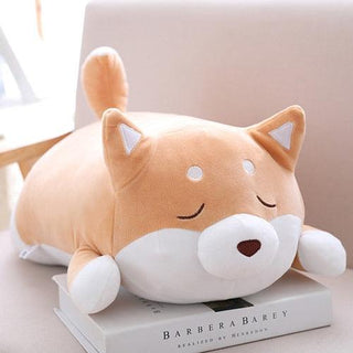 Cute Fat Shiba Inu Dog Plush Toy brown close eyes Plushie Depot