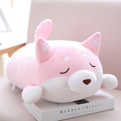 Cute Fat Shiba Inu Dog Plush Toy pink close eyes Stuffed Animals Plushie Depot