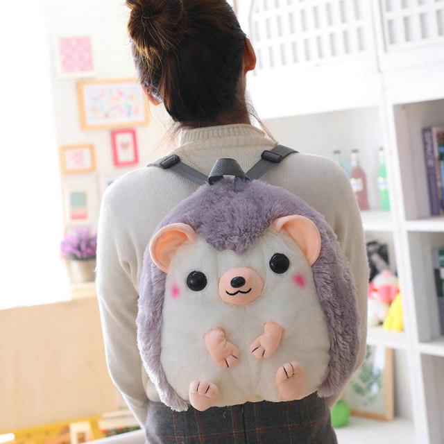 Hedgehog Soft Shoulder Bag Plush 11''X11'' grey Hedgehog Plushie Depot