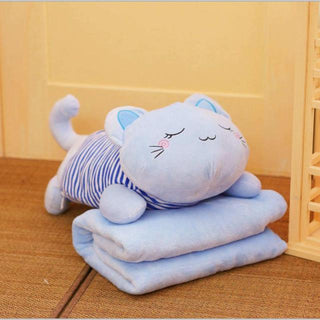 Plushie Cat Pillow With Blanket 20" blanket1x1.7m Blue Plushie Depot
