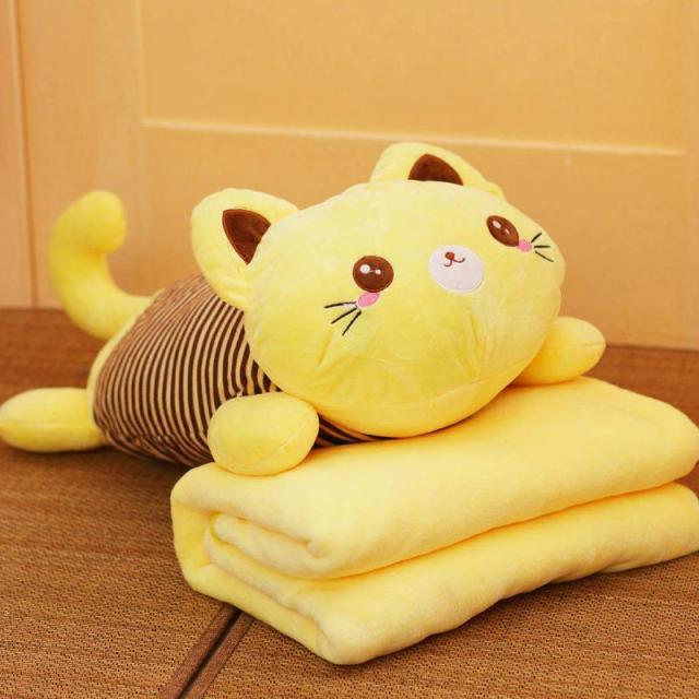 Plushie Cat Pillow With Blanket 20" blanket1x1.7m Yellow Stuffed Animals - Plushie Depot