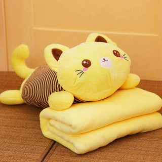 Plushie Cat Pillow With Blanket 20" blanket1x1.7m Yellow Plushie Depot