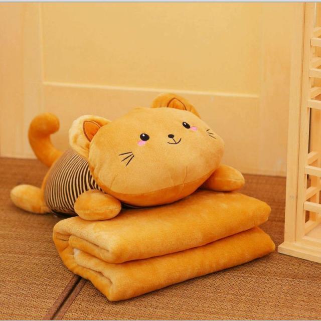 Plushie Cat Pillow With Blanket 20" blanket1x1.7m light brown Stuffed Animals - Plushie Depot