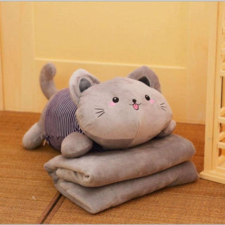 Plushie Cat Pillow With Blanket 20" blanket1x1.7m grey dot Plushie Depot