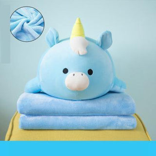 Classic Style Cartoon Pillow with Folded Blanket 19" Blue Plushie Depot