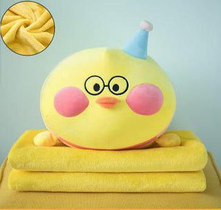 Classic Style Cartoon Pillow with Folded Blanket 19" Yellow Plushie Depot