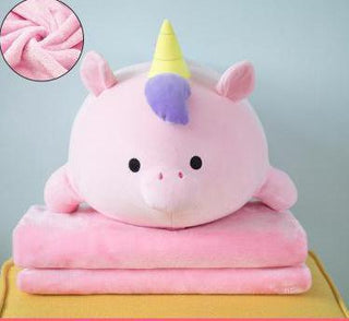 Classic Style Cartoon Pillow with Folded Blanket 19" Pink Plushie Depot