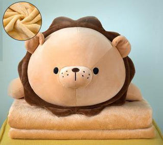 Classic Style Cartoon Pillow with Folded Blanket 19" Brown Plushie Depot